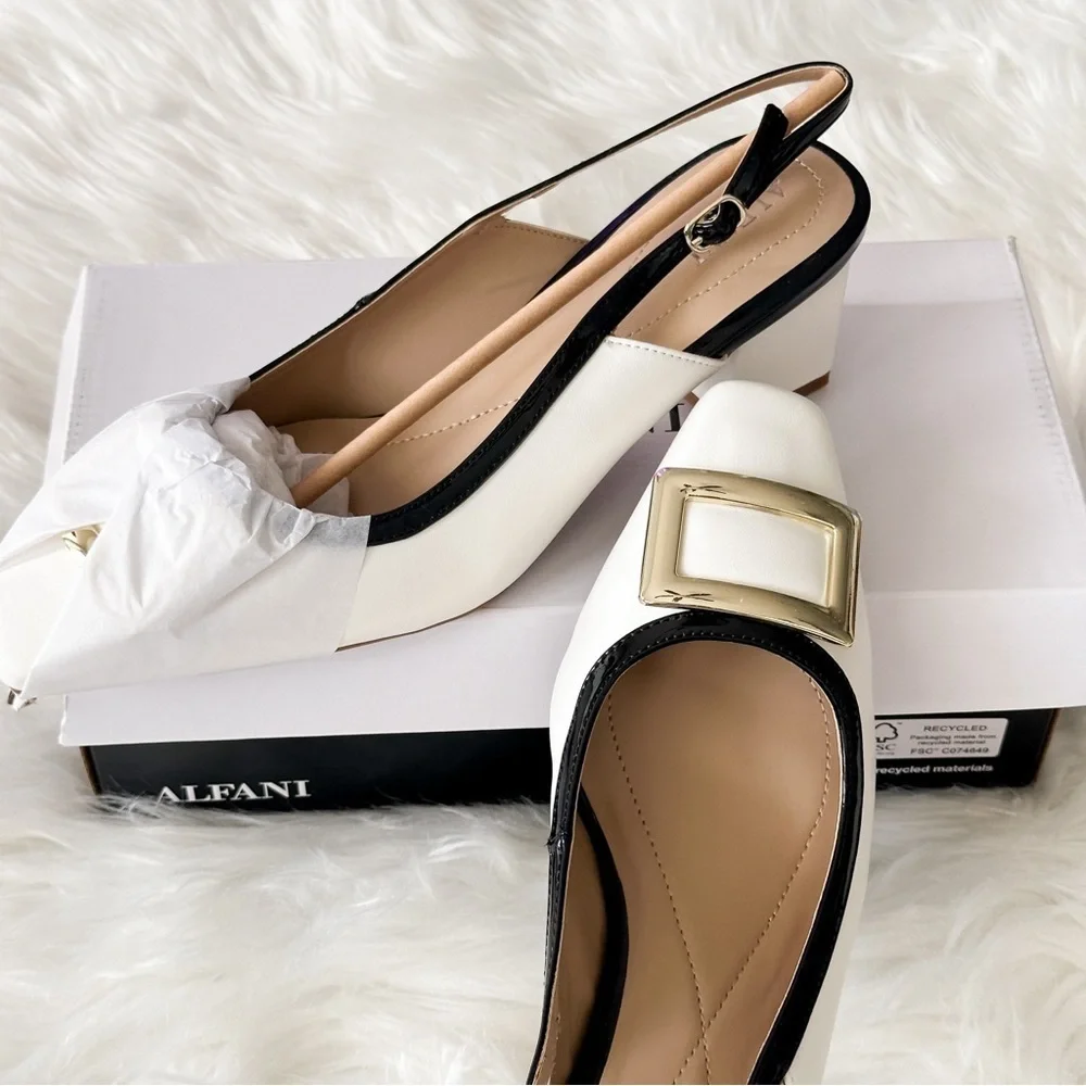 Alfani Women's Cienna Slingback Pumps, White Smooth - Picture 3 of 8